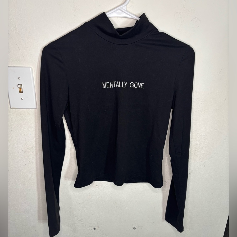 Black Long Sleeve Top with Graphic Text